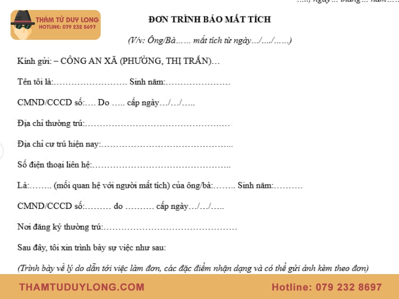 Mẫu đơn tìm người thân mất tích ngắn gọn & chính xác