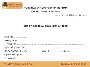 Mẫu đơn xác nhận quan hệ nhân thân