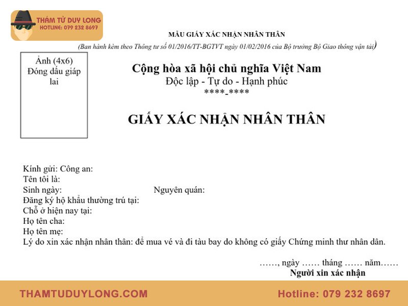 Mẫu giấy xác nhận nhân thân đi máy bay Vietjet